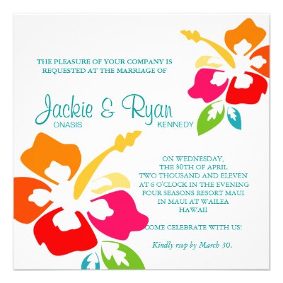 Beach Wedding Invitation Hibiscus Flower Colorful