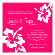 Beach Wedding Invitation Hibiscus Flower Pink