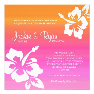 Beach Wedding Invitation Hibiscus Pink Orange