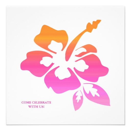 Beach Wedding Invitation Hibiscus Pink Orange