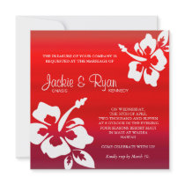 Beach Wedding Invitation Hibiscus Ruby Red