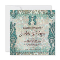 Beach Wedding Invitation Seahorse Vintage Teal