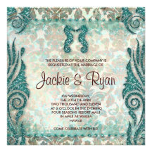 Beach Wedding Invitation Seahorse Vintage Teal
