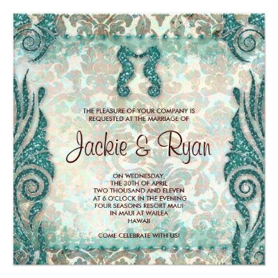 Beach Wedding Invitation Seahorse Vintage Teal