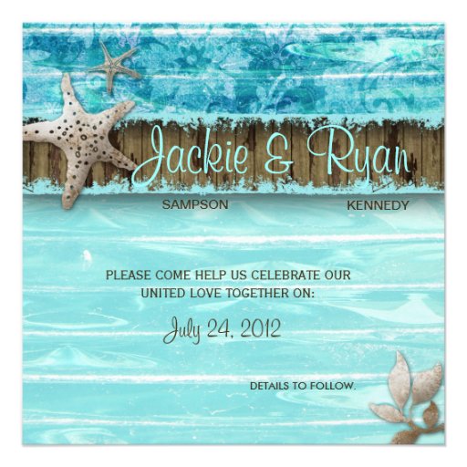 Beach Wedding Invitation Seashell Blue