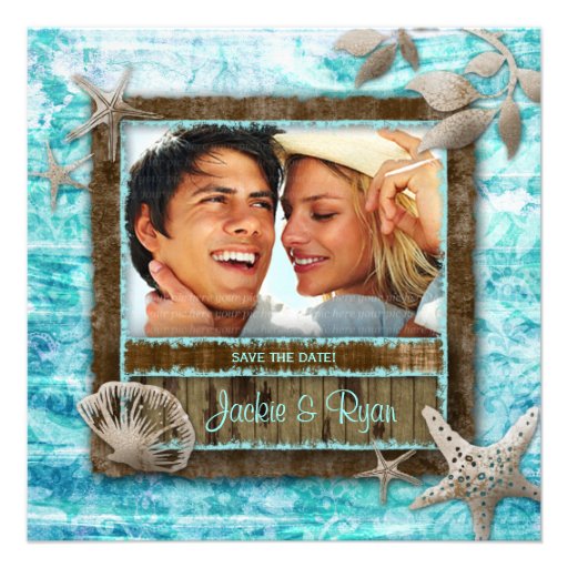 Beach Wedding Invitation Seashell Blue