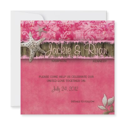 Beach Wedding Invitation Seashell Pink Wood by WeddingShop88