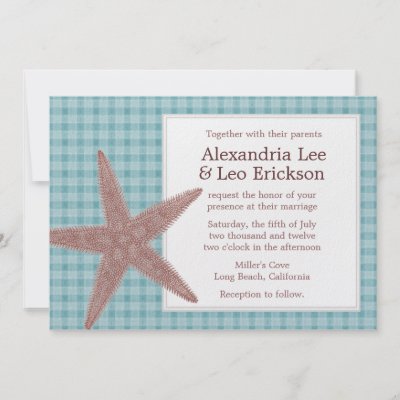 Beach Wedding Invitation teal checkers by i thee wed