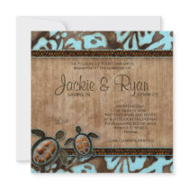 Beach Wedding Invitation Turtle Blue Brown