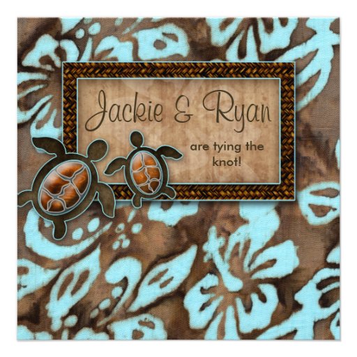 Beach Wedding Invitation Turtle Blue Brown