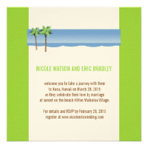 Beach Wedding Invitations Palm Trees Cream Green