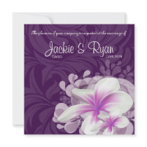 Beach Wedding Invite Plumeria Flower Purple Leaves