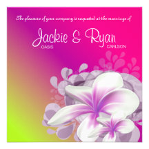 Beach Wedding Invite Plumeria Flower Purple Pink g