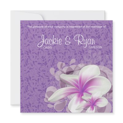 Beach Wedding Invite Plumeria Flower Purple Swirls by WeddingShop88
