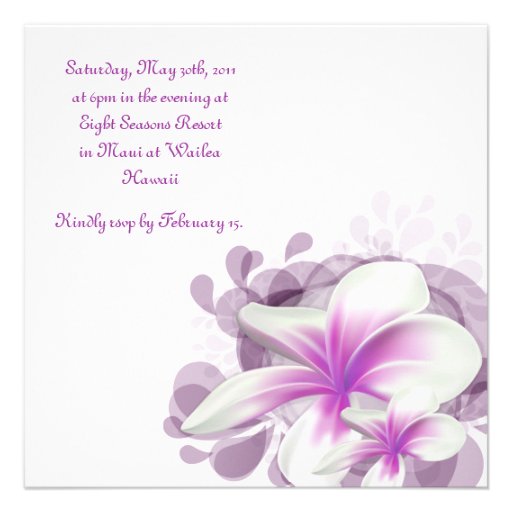 Beach Wedding Invite Plumeria Flower Purple White