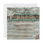 Beach Wedding Invite Seashell Blue Vintage Wood