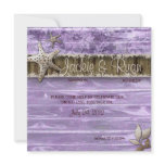 Beach Wedding Invite Seashell Purple Vintage Wood