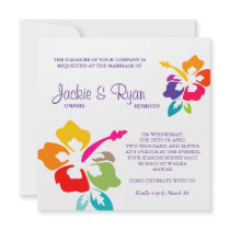 Beach Wedding Luau Hibiscus Flower Brights Personalized Announcement