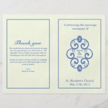 Beach Wedding Monogram Programs:  Blue Scroll Flyer