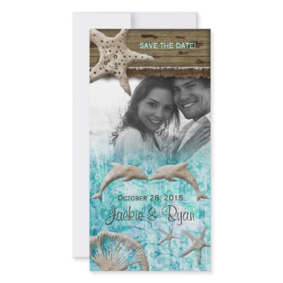 Beach Wedding Photocard Dolphins Blue Shells Photo Cards by WeddingShop88
