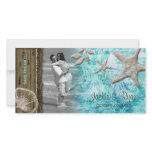 Beach Wedding Photocard Seashell Blue Wood Photo Card Template