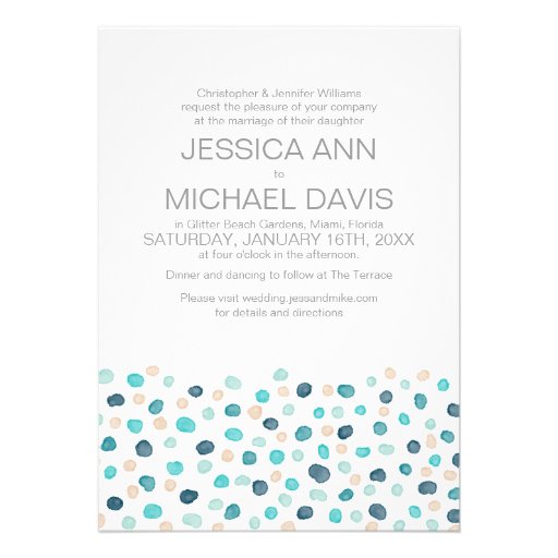 Beach Wedding Polka Dots Watercolor Modern Personalized Invitation