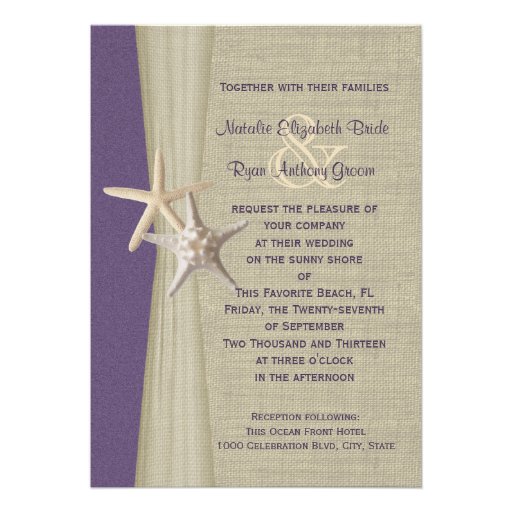 Beach Wedding Purple Starfish Invitation