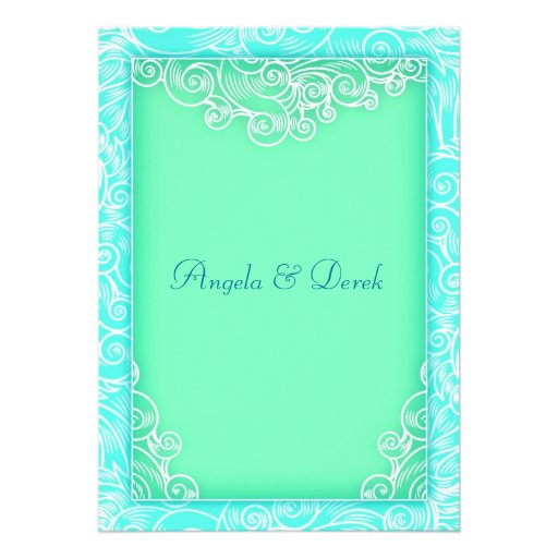 Beach Wedding Reception Aqua and Green Waves Custom Invite