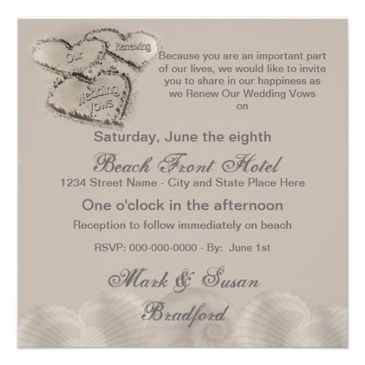 Beach Wedding Renewal - Sand Hearts-Beach Invitations