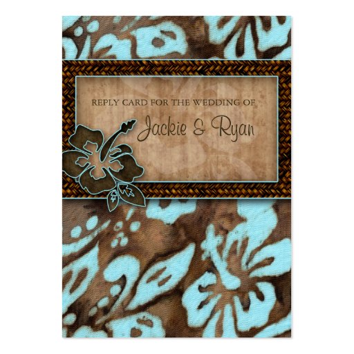 Beach Wedding Response Cards Hibiscus Blue Brown Business Card Template (back side)