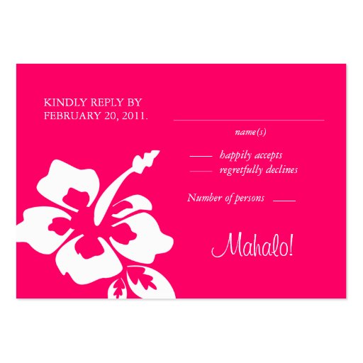 Beach Wedding Response Cards Hibiscus Pink Business Card (front side)