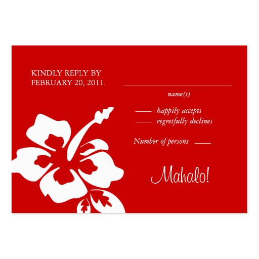 Beach Wedding Response Cards Hibiscus Red Business Cards (front side)
