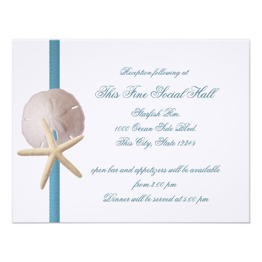 Beach Wedding Sand Dollar and Starfish Reception Personalized Announcement