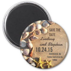 beach wedding save the date magnets with seashells