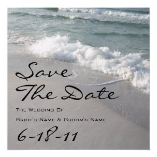 Beach Wedding Save The Date - Ocean Waves & Sand Announcements