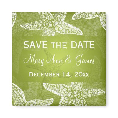 Beach Wedding Save The Date Starfish Lime Green Magnet