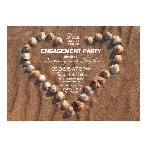 beach wedding sea shells engagement party invite