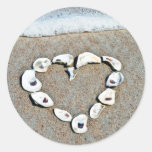 Beach Wedding Seashell Heart Coasters Round Stickers