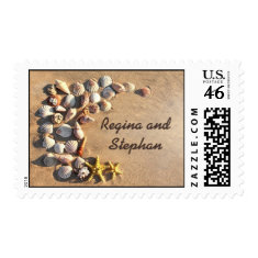 beach wedding seashells postage stamps