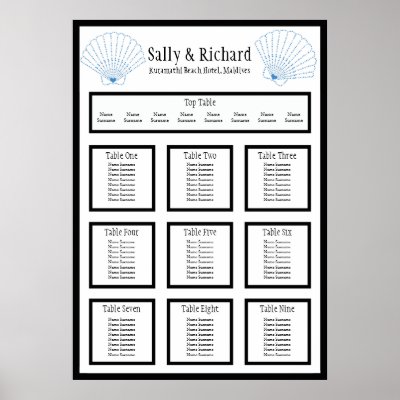 best beach table on Beach Wedding Shell Table Seating Plan Print from Zazzle. - top table ...