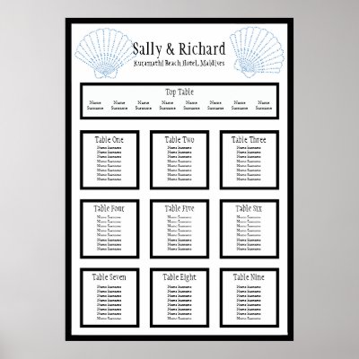 Beach Wedding Shell Table Seating Plan Print by claire shearer