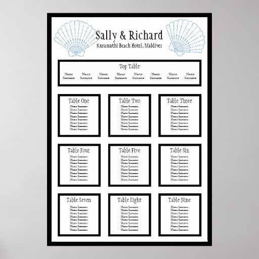 Beach Wedding Shell Table Seating Plan Print