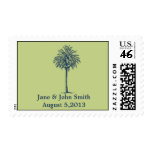 Beach Wedding Stamp:  Blue Palm Tree on Green
