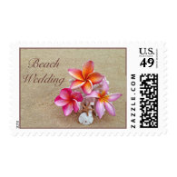 Beach Wedding Stamp with Tropical Flowers on Sand