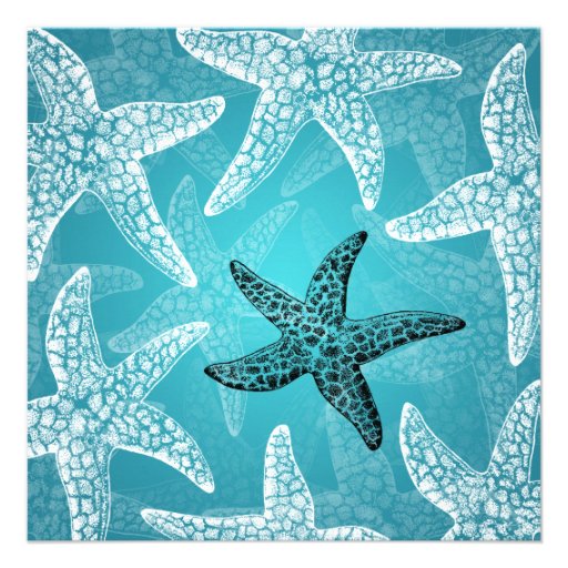 Beach Wedding Starfish Blue Invitations