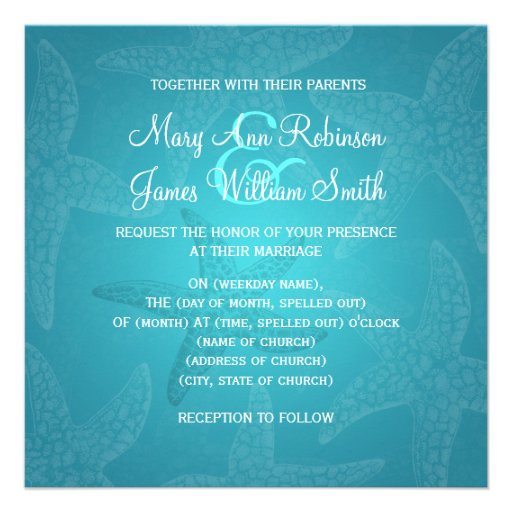 Beach Wedding Starfish Blue Invitations