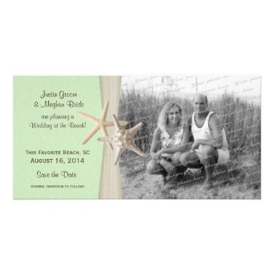 Beach Wedding Starfish Green Save the Date Photo Picture Card