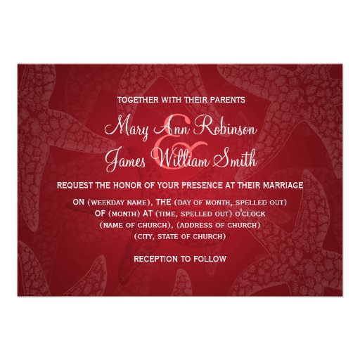 Beach Wedding Starfish Red Personalized Announcements