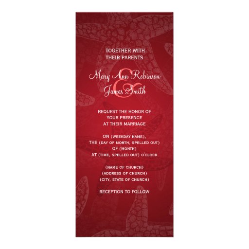 Beach Wedding Starfish Red Personalized Announcement