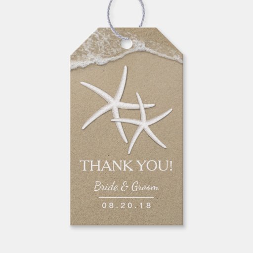 Beach Wedding Starfish & Waves Thank You Gift Tags Zazzle